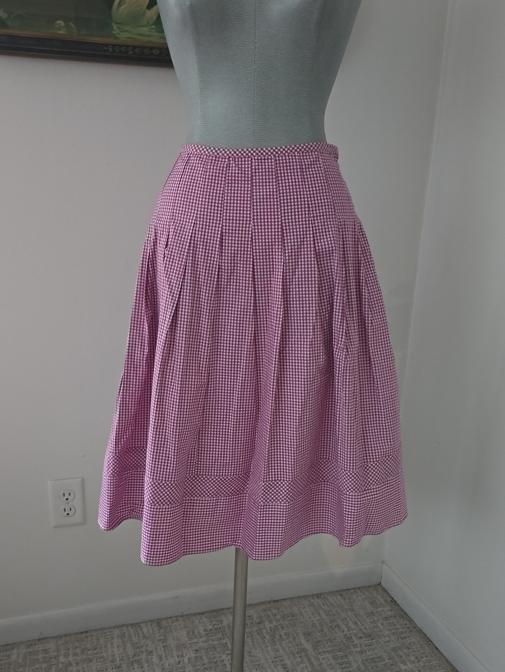 Talbots | Pleated Pink Gingham Midi Skirt